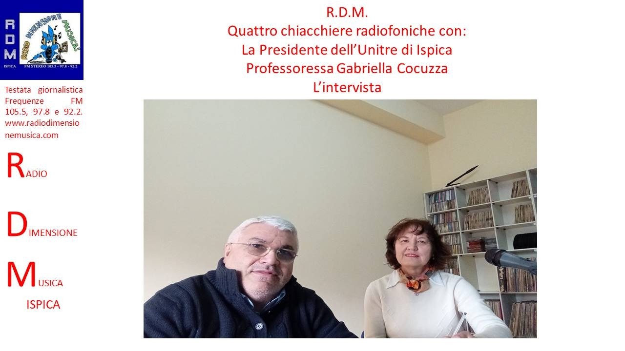R.D.M. - QUATTRO CHIACCHERE CON LA PRESIDENTE DELL'UNITRE DI ISPICA PROFESSORESSA GABRIELLA COCUZZA