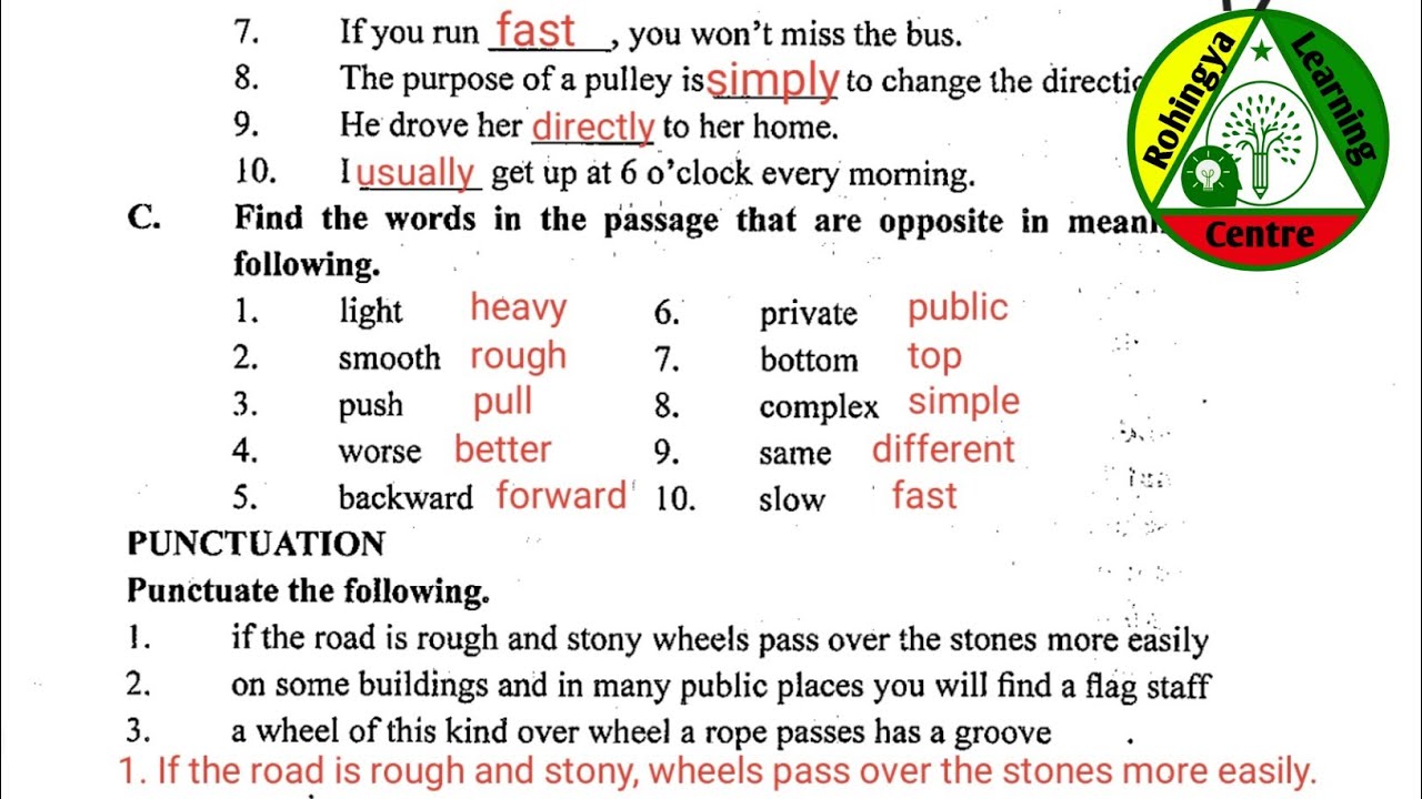 Grade 10 Reader 9 Unit 1 Exercises By Rohingya Learning Centre, Unit 1 The Wheel Exercises Tutorial