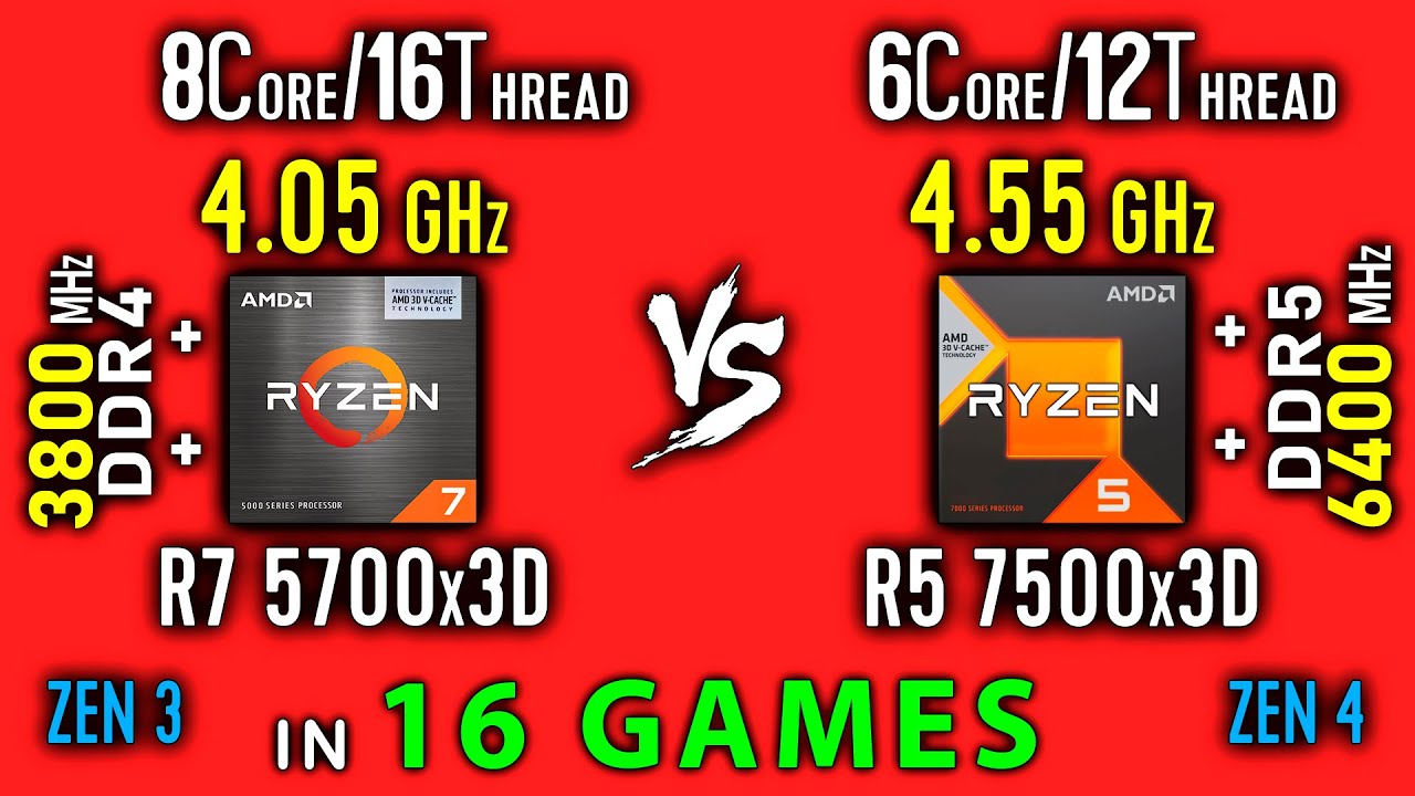 Ryzen 7 5700X3D vs Ryzen 5 7500X3D Test 16 Games | R7 5700X3D vs R5 7500X3D Thermal Power Efficiency