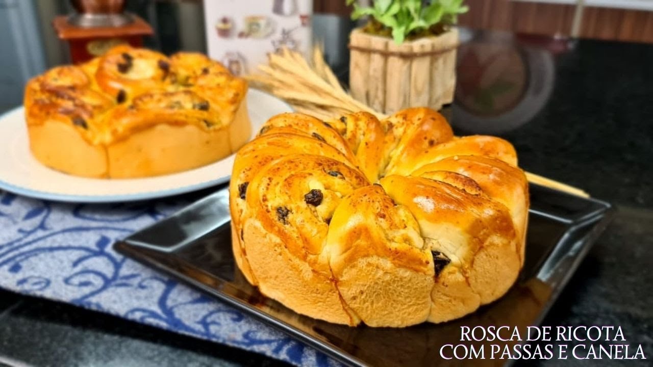 ROSCA DE RICOTA COM PASSAS E CANELA