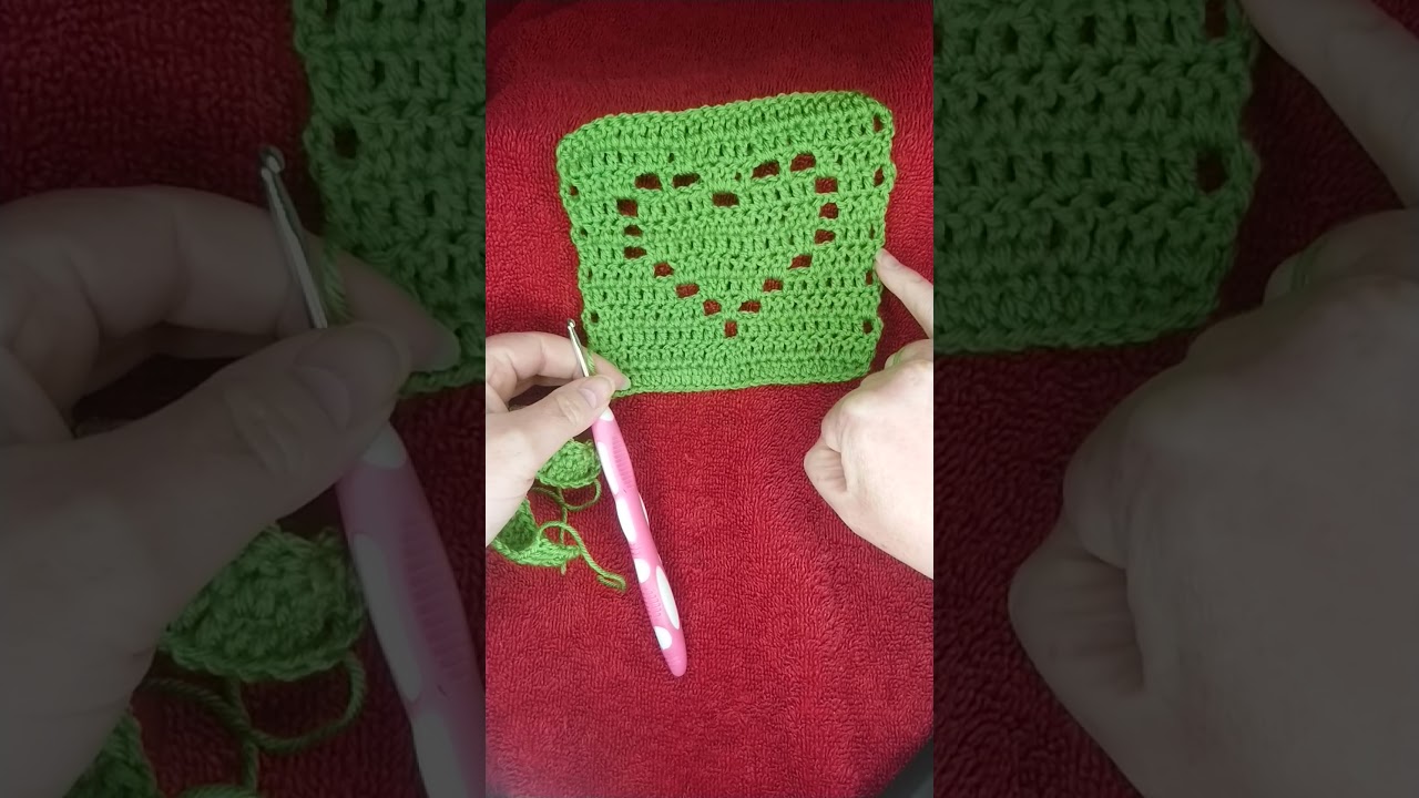 Crochet filet heart blanket square tutorial, beginners