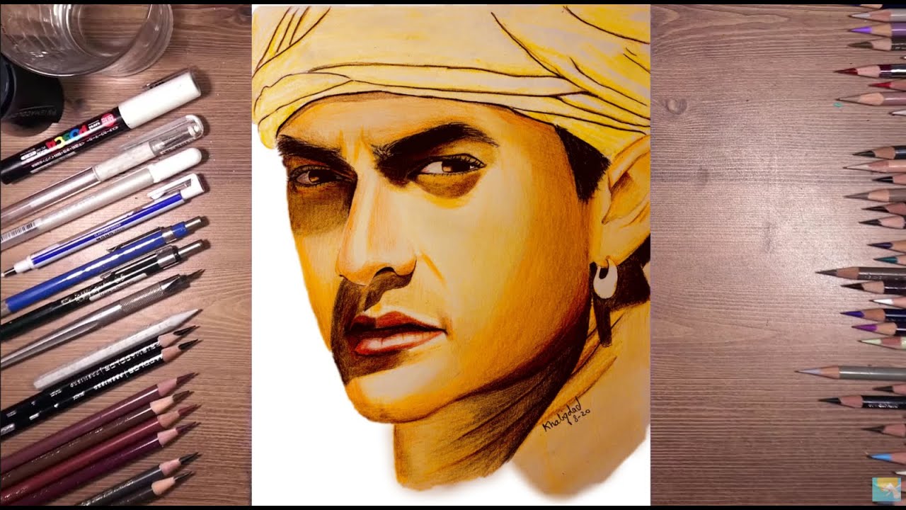 Realistic color pencils work | Aamir Khan Drawing | color pencils portrait drawing | Khaliqdad Noori