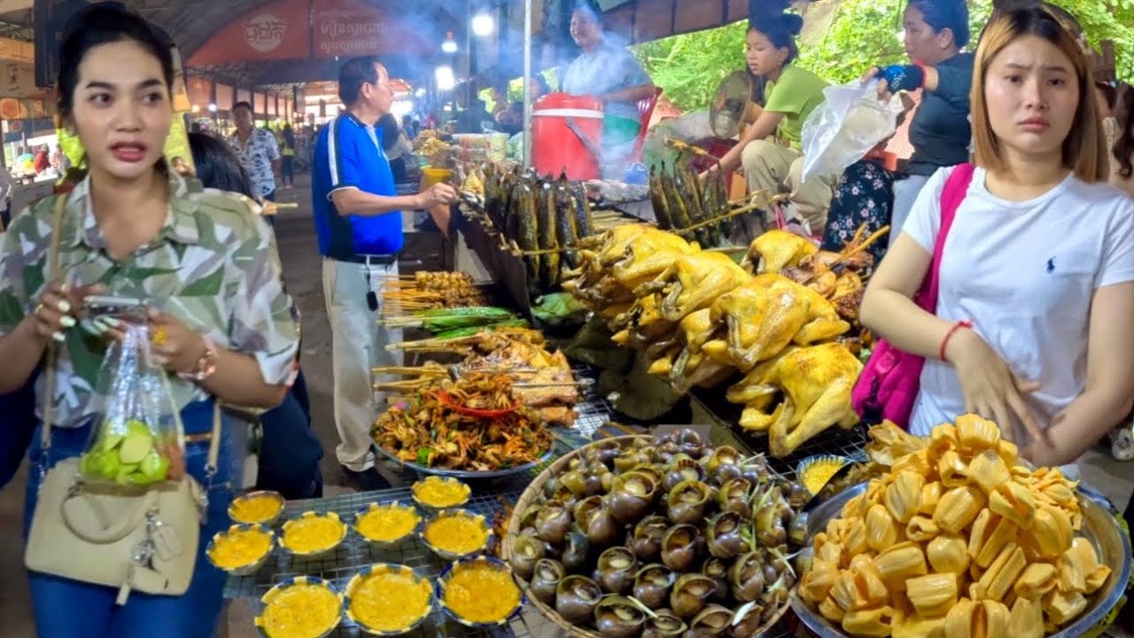 Countryside Cambodia street food 2024 - Walking Tour 4K - Kien Svay Krao Resorts Plety of foods