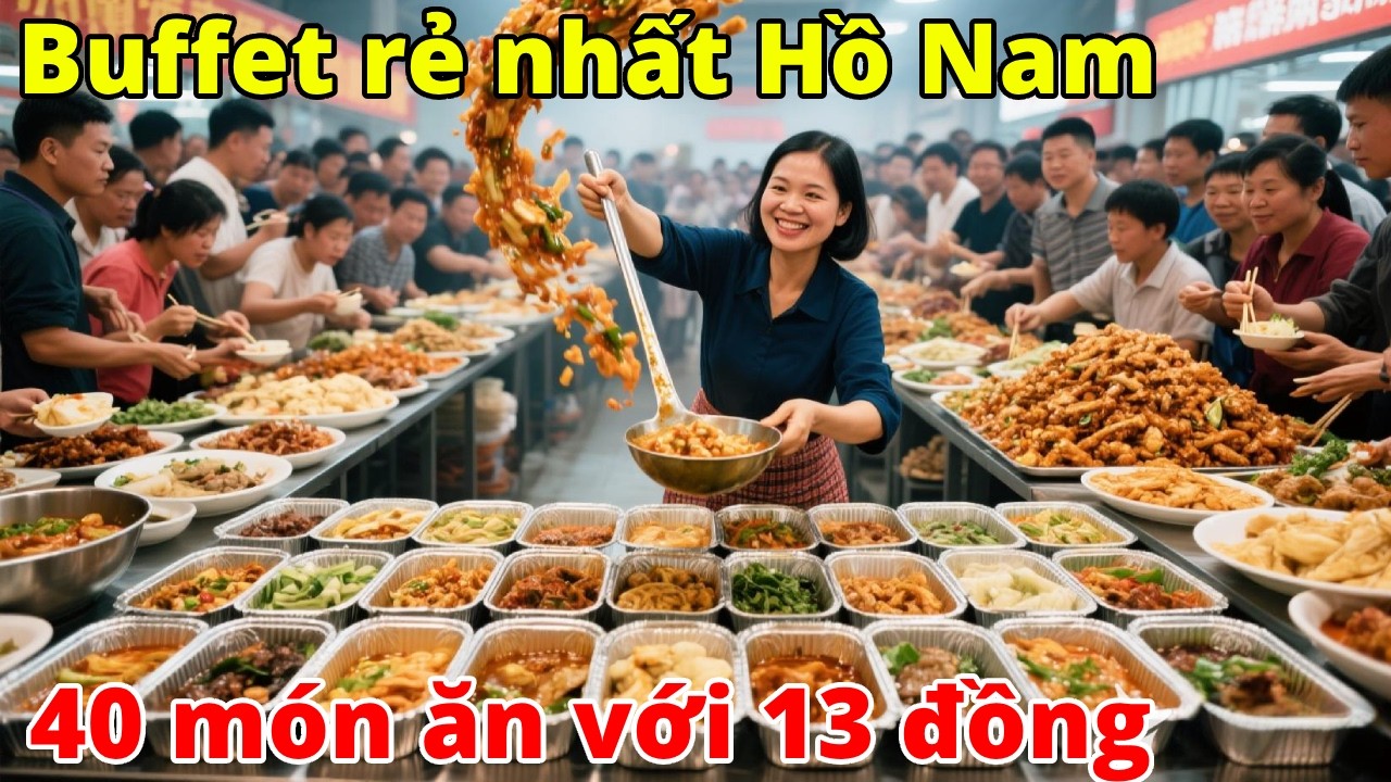 Buffet rẻ nhất Hồ Nam, 13 tệ cho hơn 40 món ăn, công nhân đổ xô đi mua
