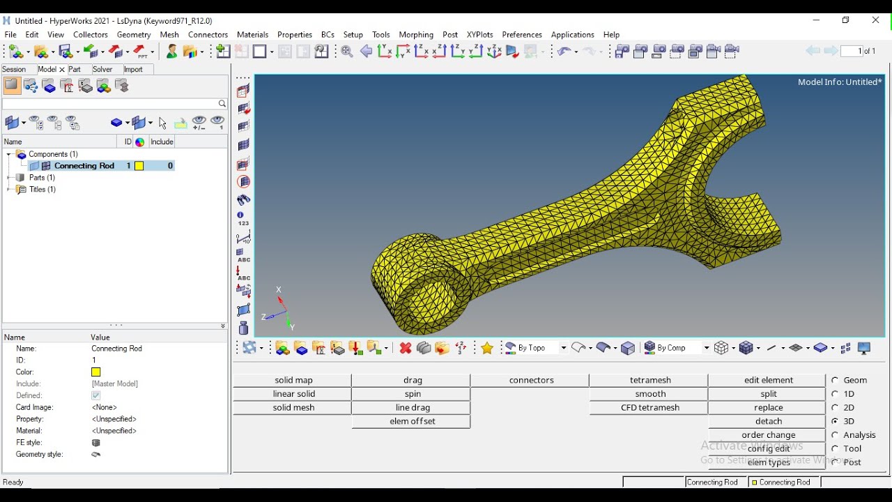 HyperMesh | Tetra Meshing | Connecting Rod | How to Generate Tet Mesh for the Connecting Rod