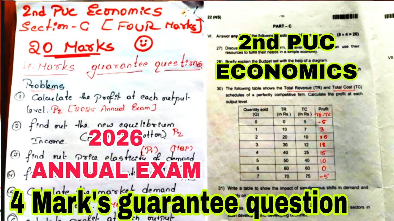 2nd PUC ECONOMICS 🔥 4 Mark's section C, guarantee question 2026, ANNUAL EXAM 