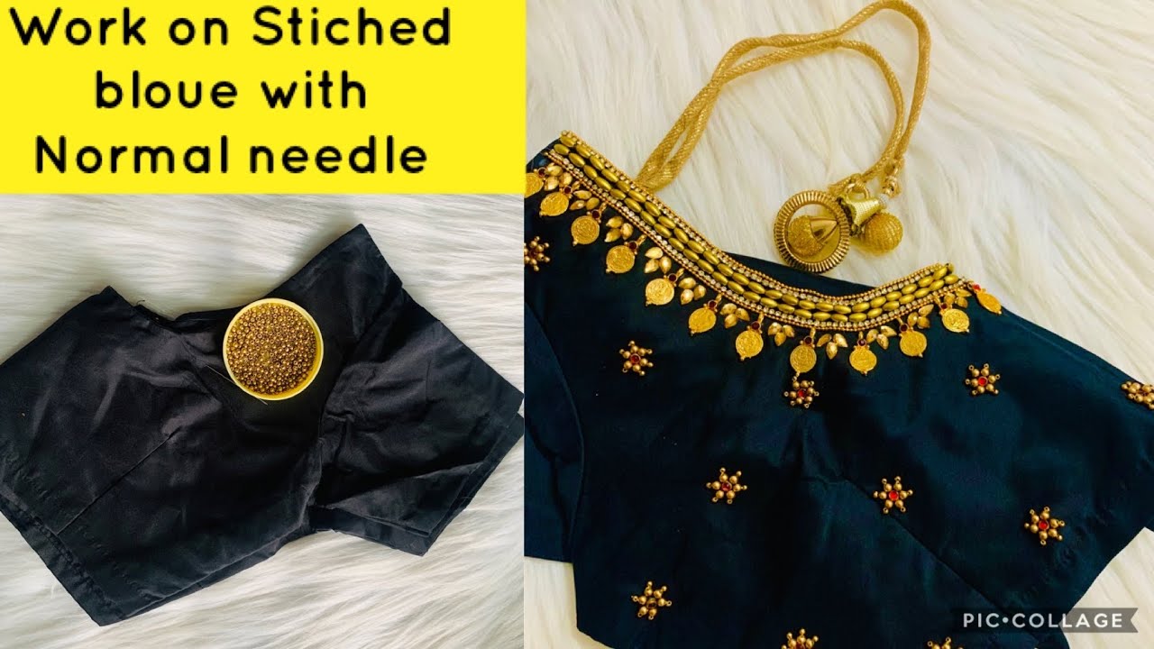 Most beautiful & heavy Bridal blouse design on stitched/readymade blouse wit normal stitching needle
