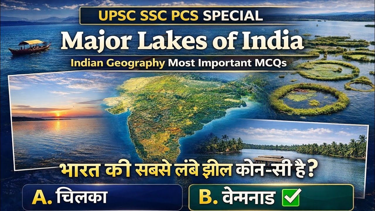 भारत की प्रमुख झीलें | Major Lakes of India | Indian Geography MCQs | UPSC, SSC, PCS