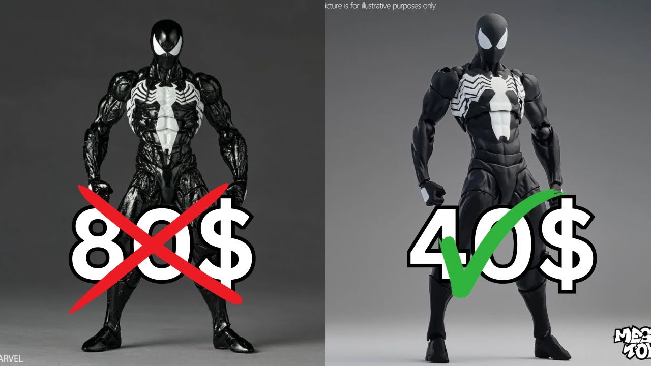 Сравнение фигурок Человека-паука Симбиота от Revoltech и Mess Toys