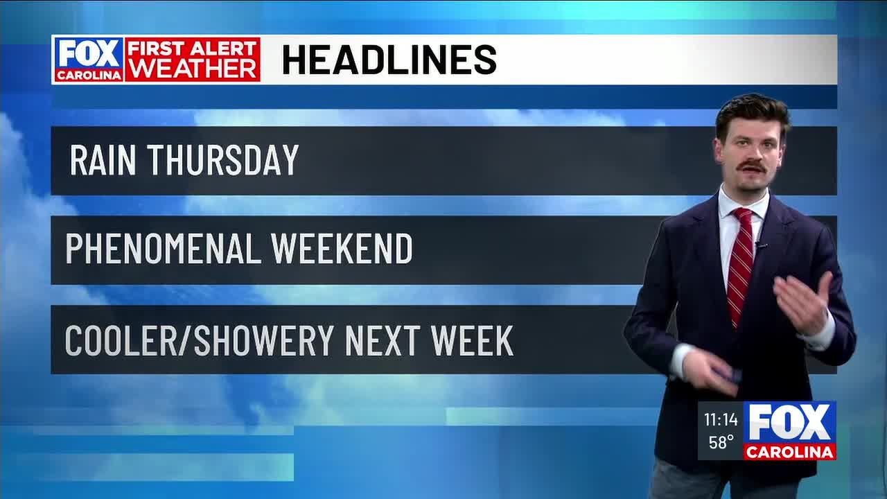 Rain continues Thursday afternoon, with skies clearing throughout Friday