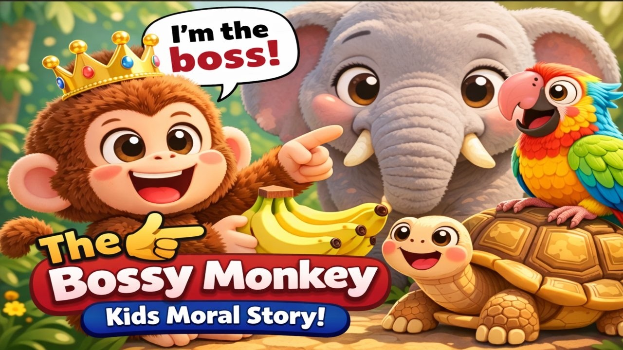 The Bossy Monkey 🐵👑 | Funny Kids Moral Story | Learn Kindness
