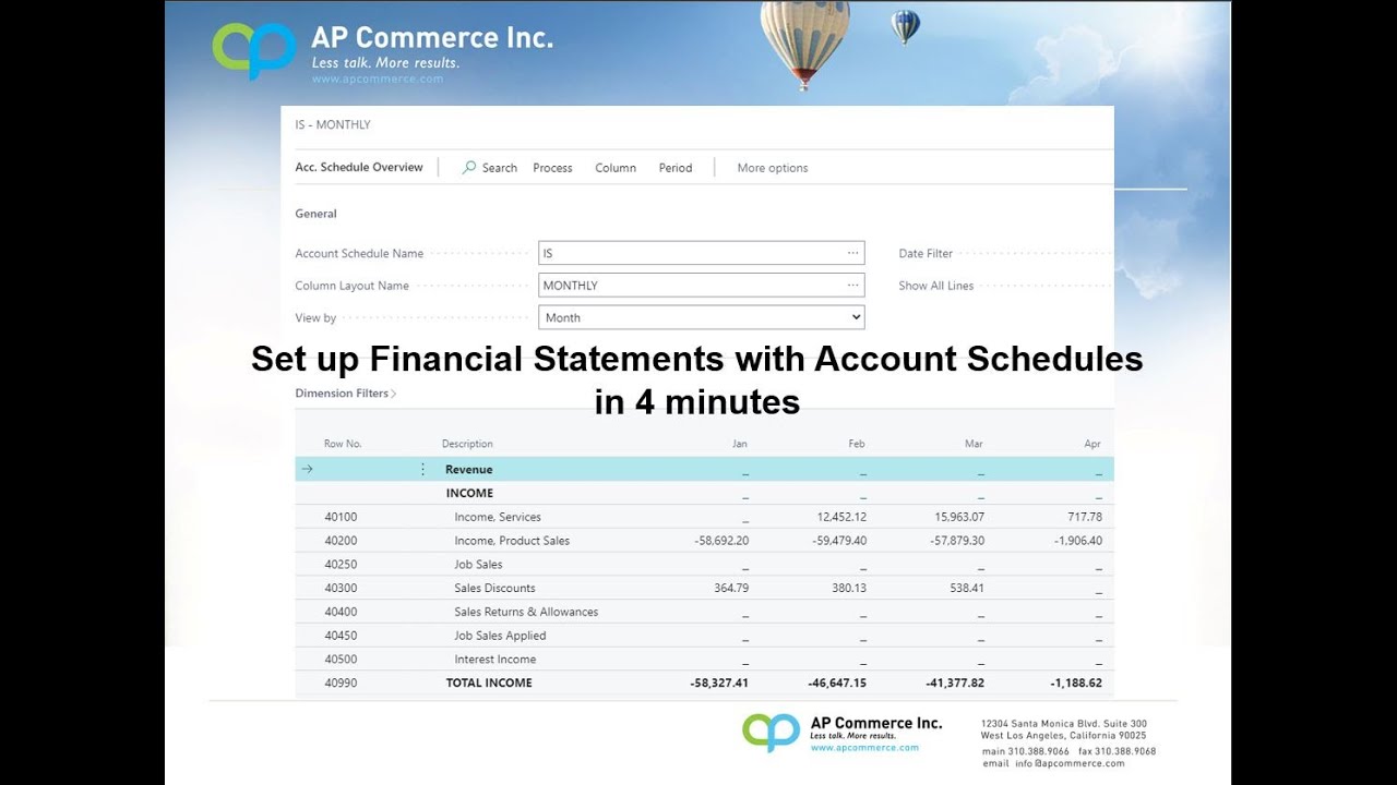 Setup Account Schedules in Dynamics 365 Business Central in 4 Minutes