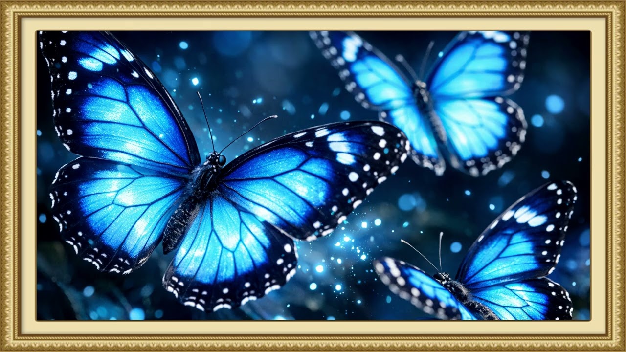 Glowing Blue Butterflies in the Dark | Ambient Art 4k Displays