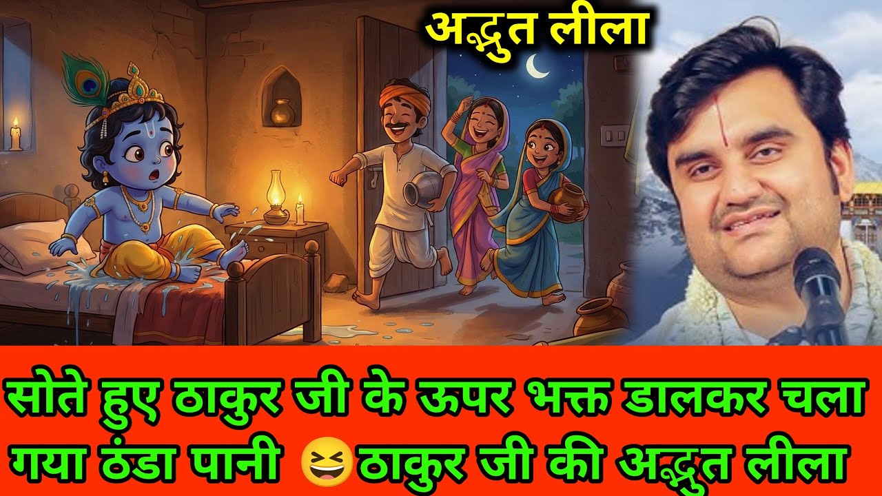 सोते हुए ठाकुर जी के ऊपर भक्त डालकर चला गया ठंडा पानी || Indresh Upadhyay katha || #krishnaleela
