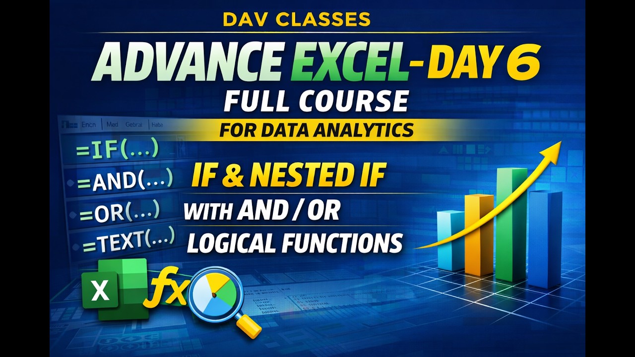 IF & Nested IF Functions in Excel | AND/OR Logic | Advance Excel for Data Analytics #day6