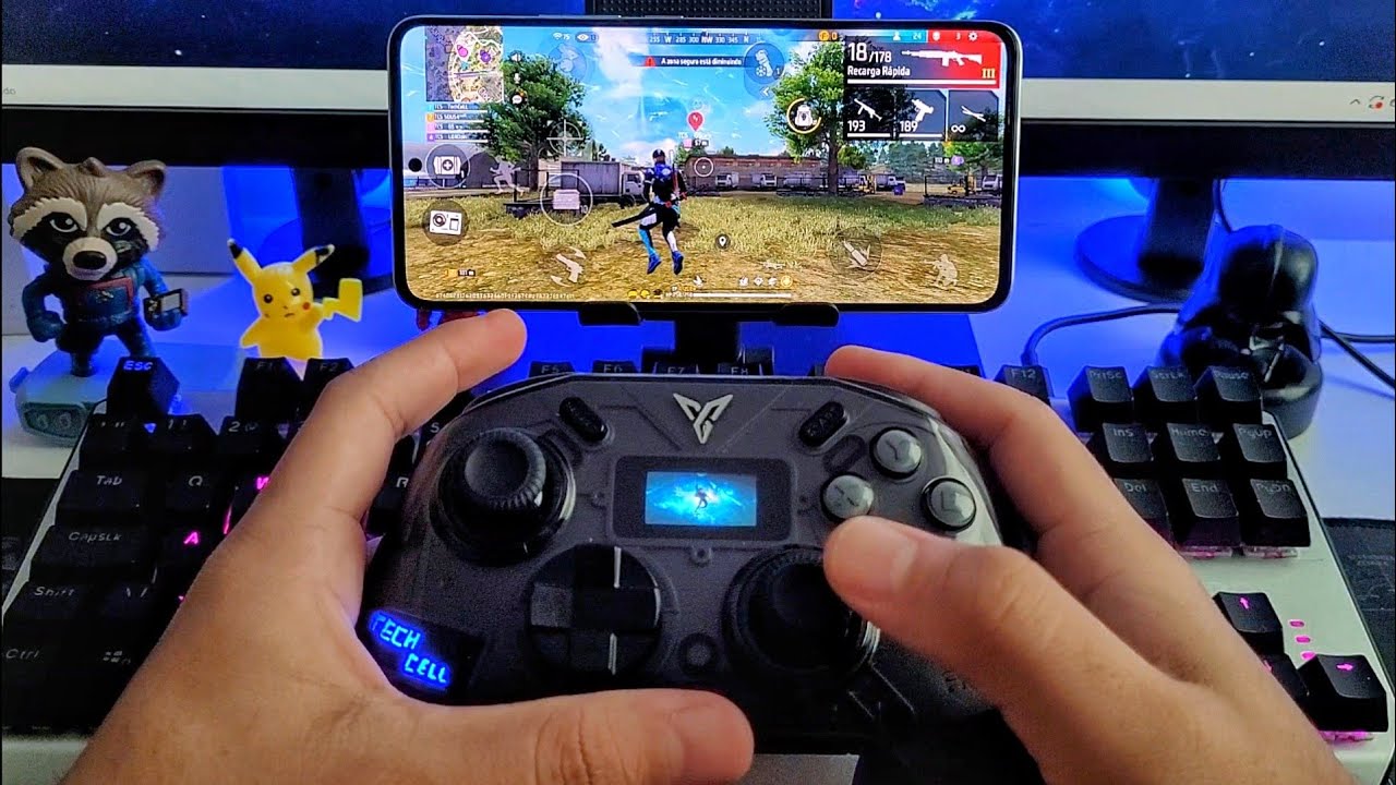 JOGANDO FREE FIRE NO CONTROLE! MEU SETUP GAMEPAD 🎮