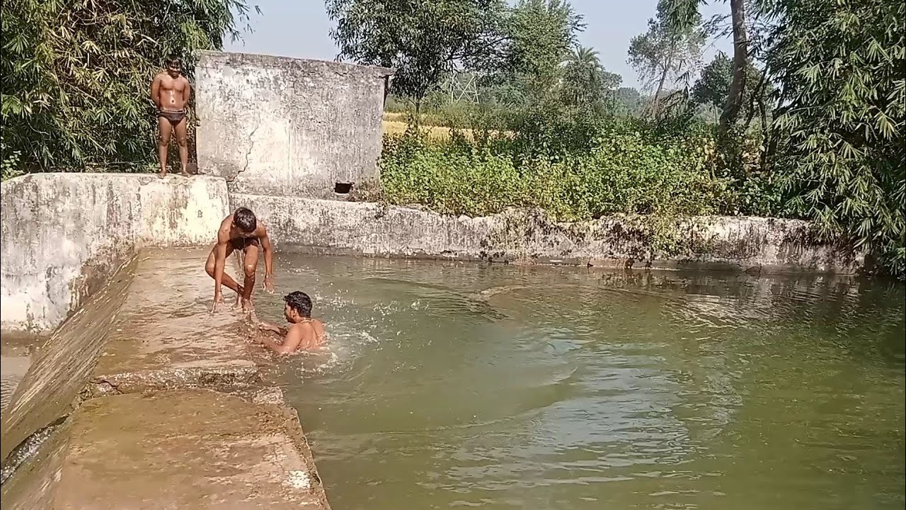 Fishing in village pond