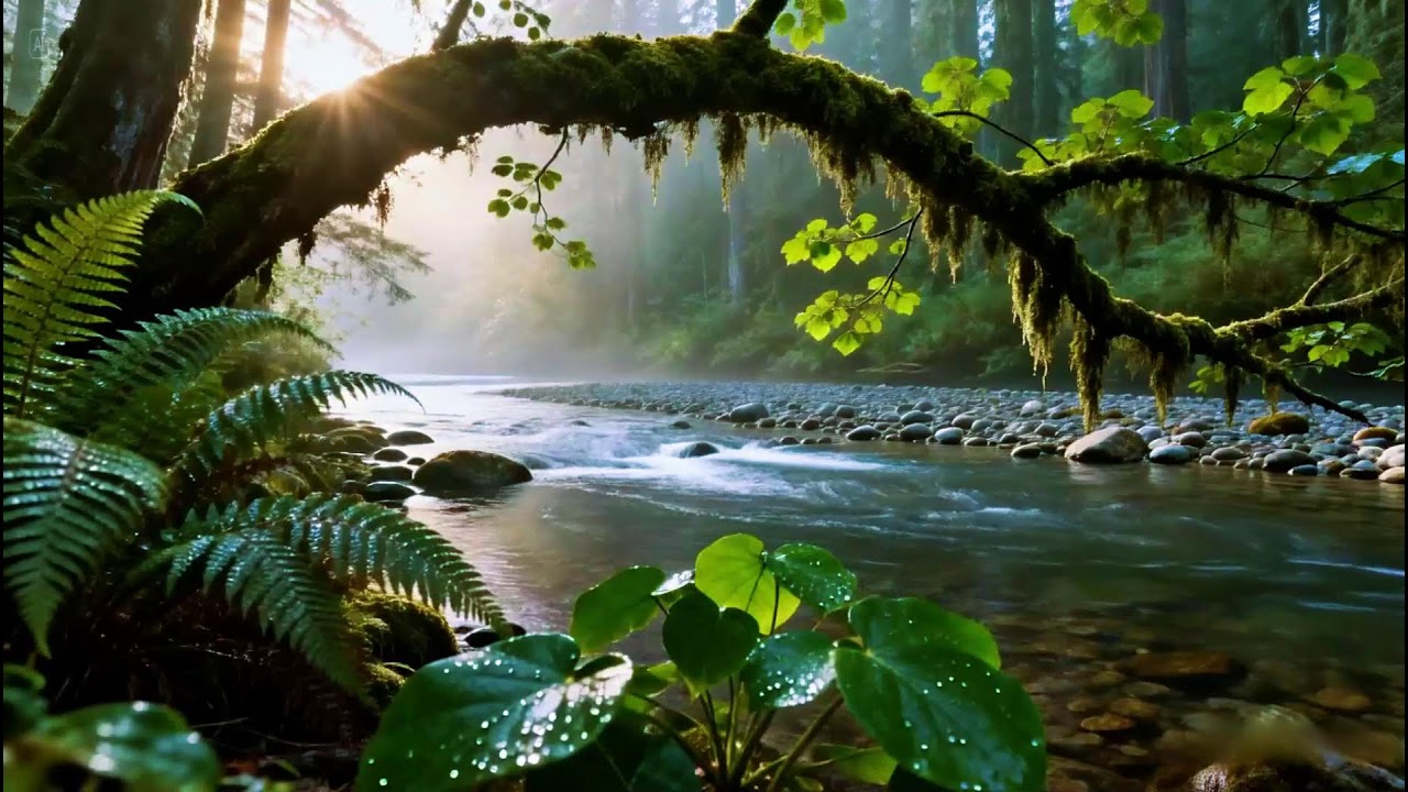 Calming Forest Ambience - River Flowing Birds Chirping in Hidden Forest Ambience for Rest, Medicine
