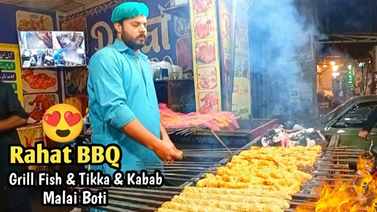 Rahat BBQ 🔥 | Grill Fish, Tikka, Kabab & Malai Boti | Full Pakistani BBQ Review | Azad Food