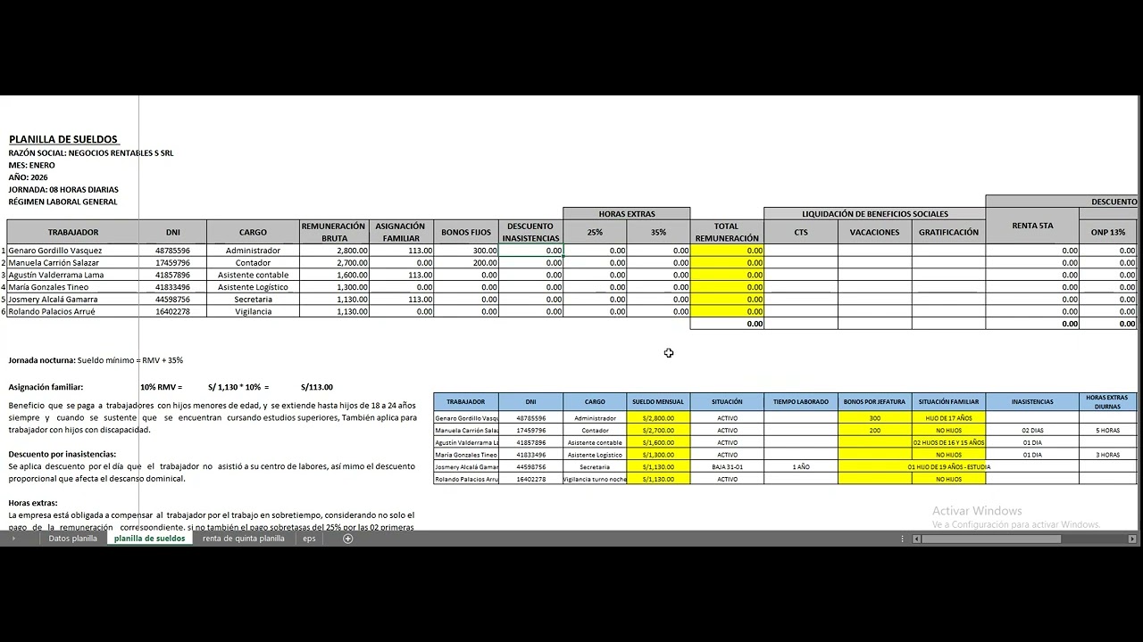 Desarrollo Planilla de sueldos R.G completa -1era parte