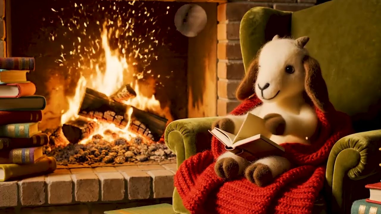 Relax by the Fireplace with a Baby Goat | Cozy Fireplace Ambience & Quiet Fantasy Music for Calm