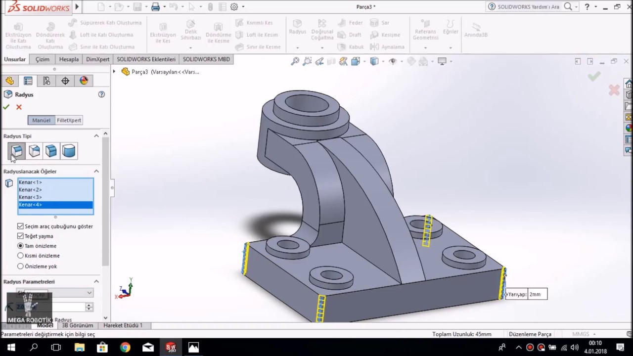 SolidWorks Örnek Çizimler #15 (Yan Yatak)