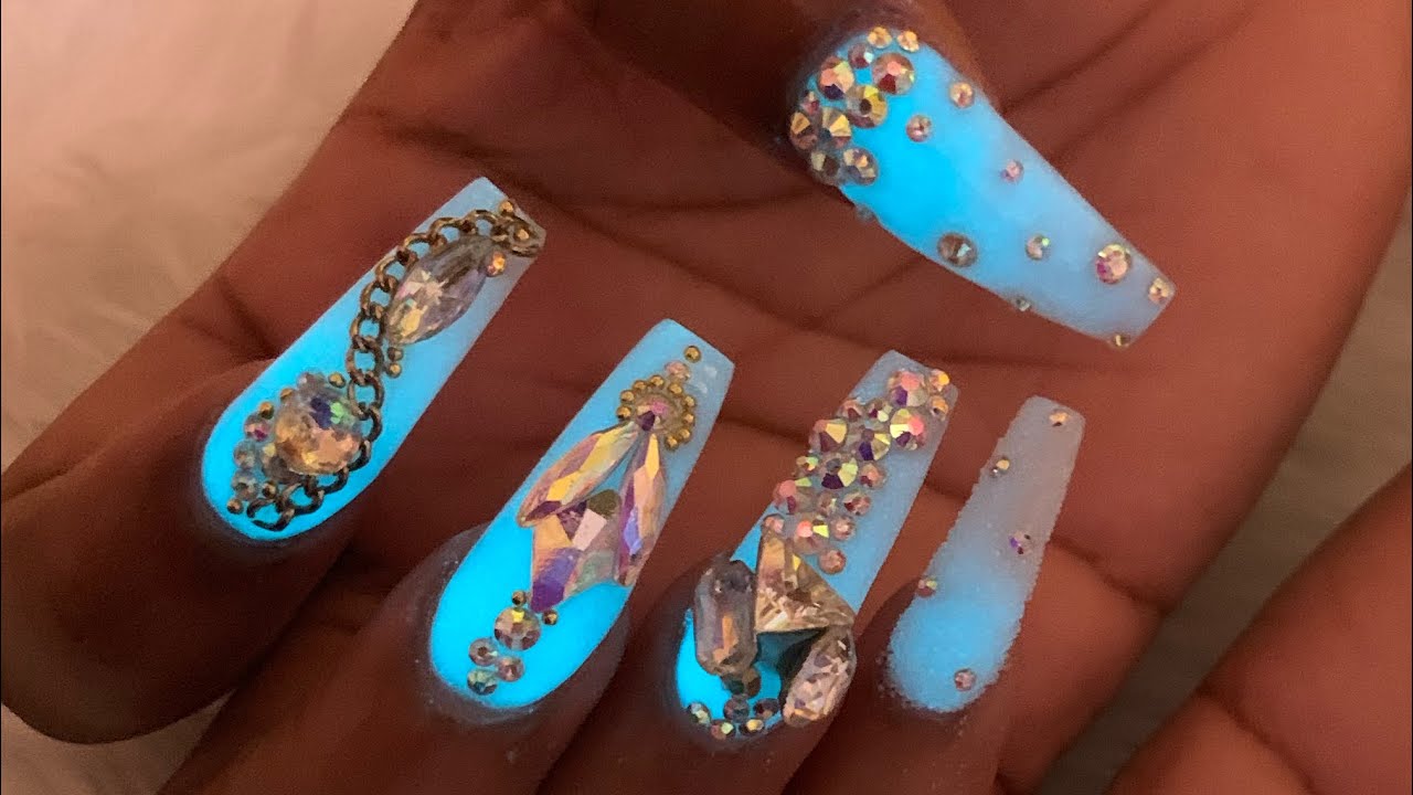 Acrylic Nail Tutorial | Glow In The Dark Nails | Bling Nails