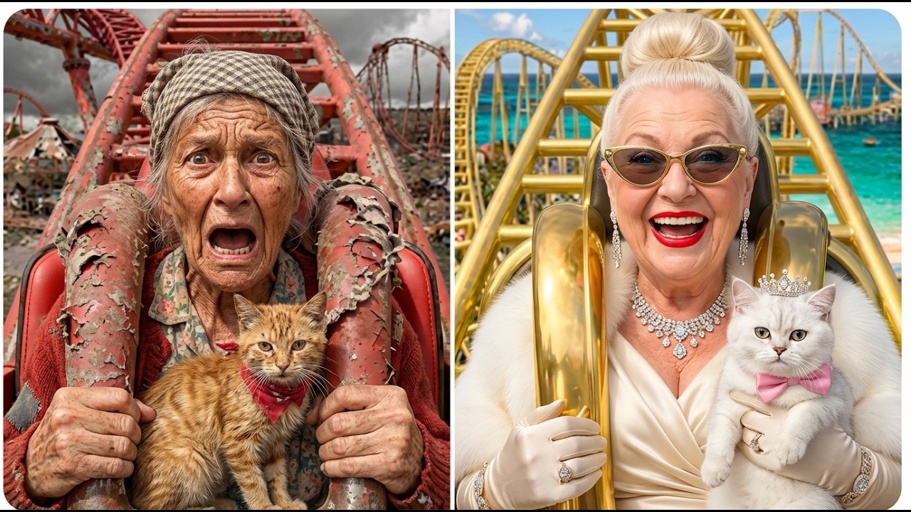 🎢 Poor Granny & Kitten Builds A Roller Coaster in Her House But Rich Granny Destroy It! #cat #story