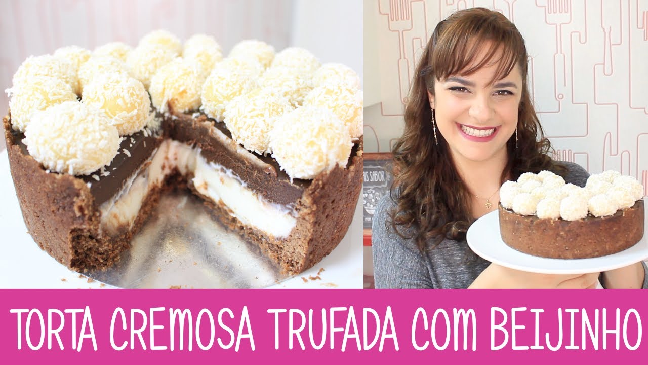 TORTA CREMOSA TRUFADA COM BEIJINHO - #356 - Receitas da Mussinha