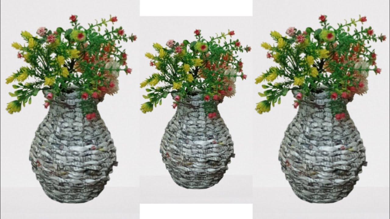 How to make a paper flower Vase/newspaper flower Vase/easy paper flower Vase/newspaper craft ideas