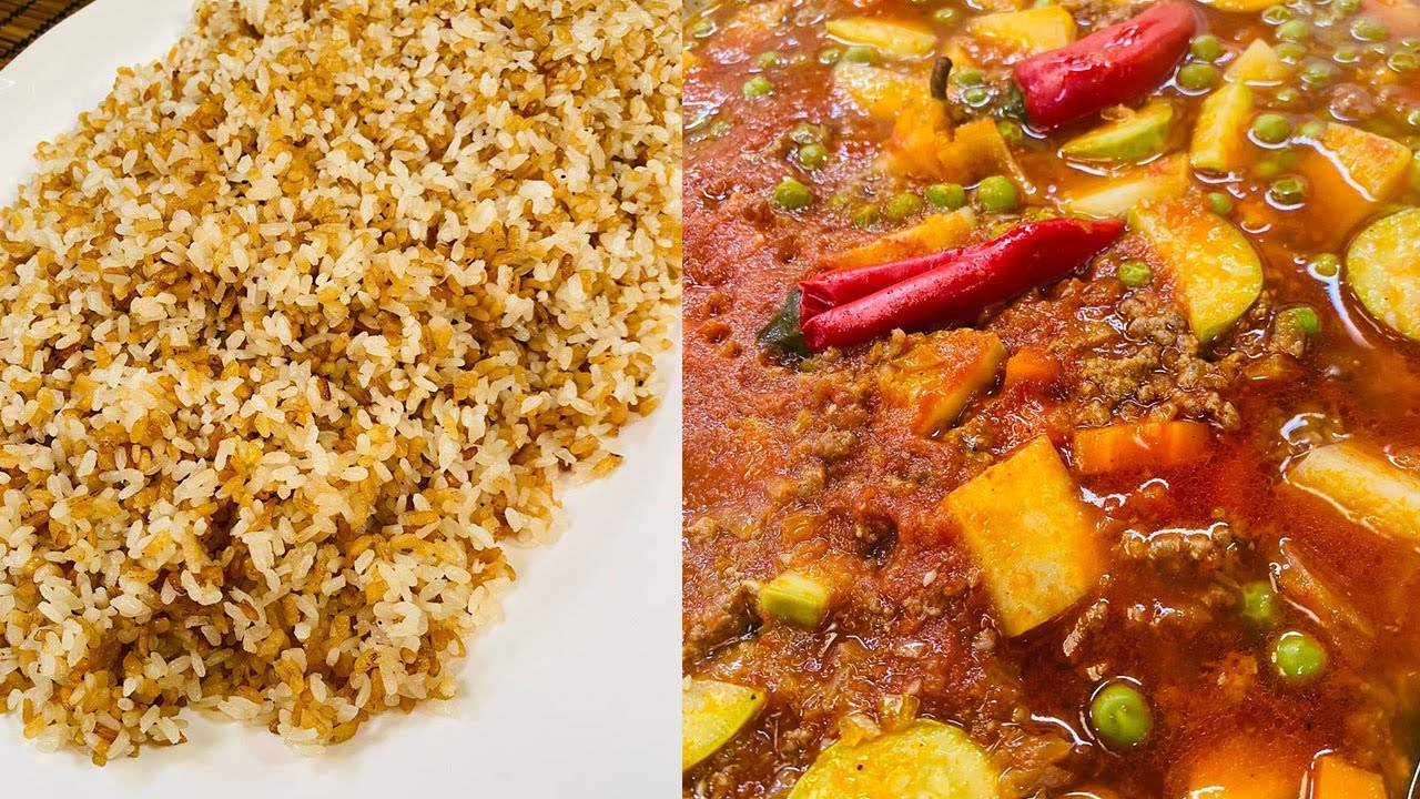 طريقة عمل طاجن تورلي باللحمة المفرومة - أرز حبة وحبة | العزومة مع الشيف فاطمة أبو حاتي