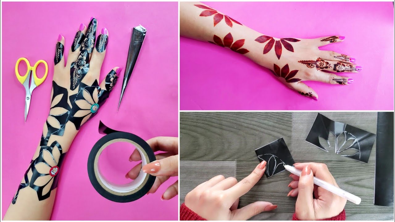 أسهل طريقة نقش حناء ورد وأفكار لـ قص الأستيكرات بالطريقة التقليدية|How to cut stickers|henna designs