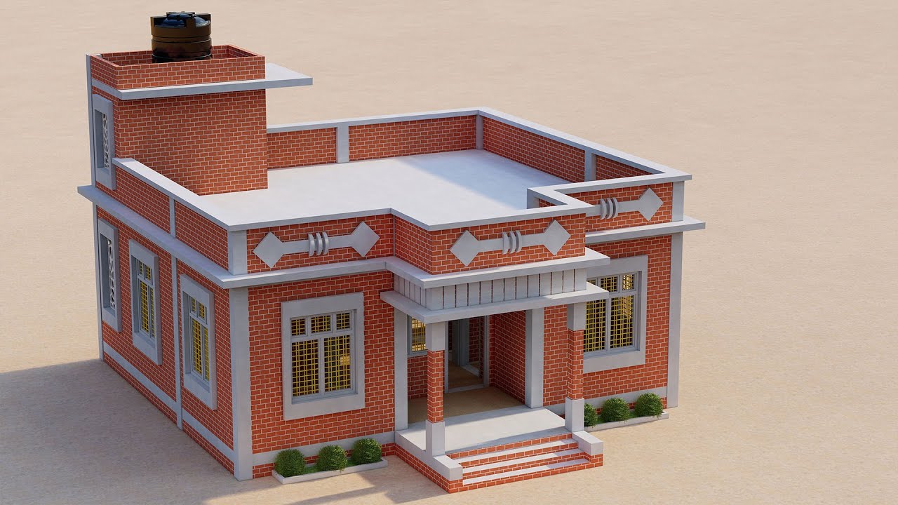 30x27 4 Bedroom Village House Design,3D पूजा घर के साथ में चार कमरे का मकान ,3D House Map