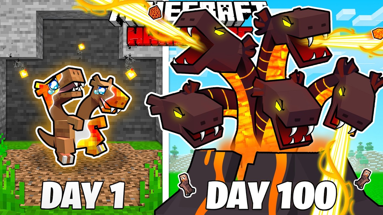 I Survived 100 Days as a LAVA HYDRA in HARDCORE Minecraft