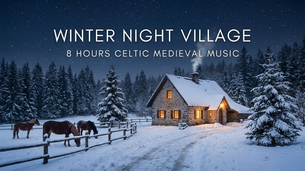 Winter Night Village ❄️ 8 Hours Sleep Ambience • Celtic Medieval Music • NO ADS