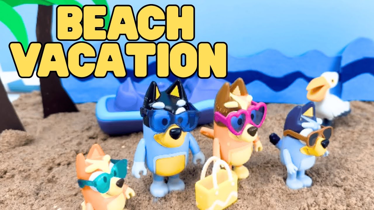 BLUEY TOY Family Beach Vacation ✈️🏖️ | Airplane Travel & Beach Safety Pretend Play for Kids