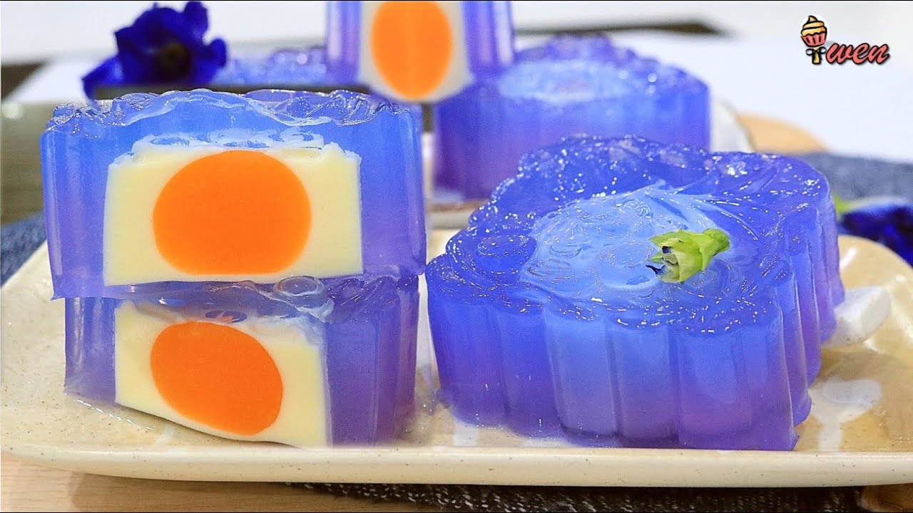 蝶豆蓝花燕菜月饼食谱|天然星空紫蓝色|蛋黄果冻|Butterfly Blue Pea Flower Jelly Mooncake Recipe|Natural|Egg Yolk Jelly