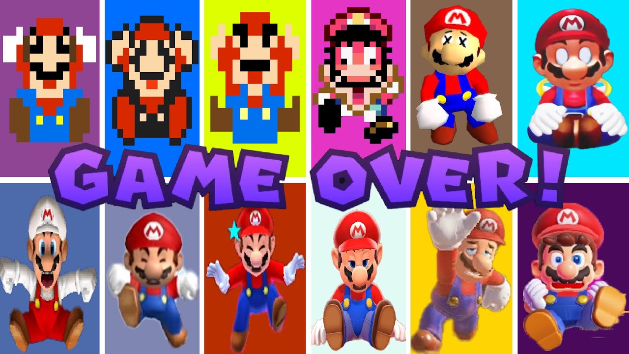 Evolution of Super Mario Dying Game Over Screens Super Mario Games (1985-2024)