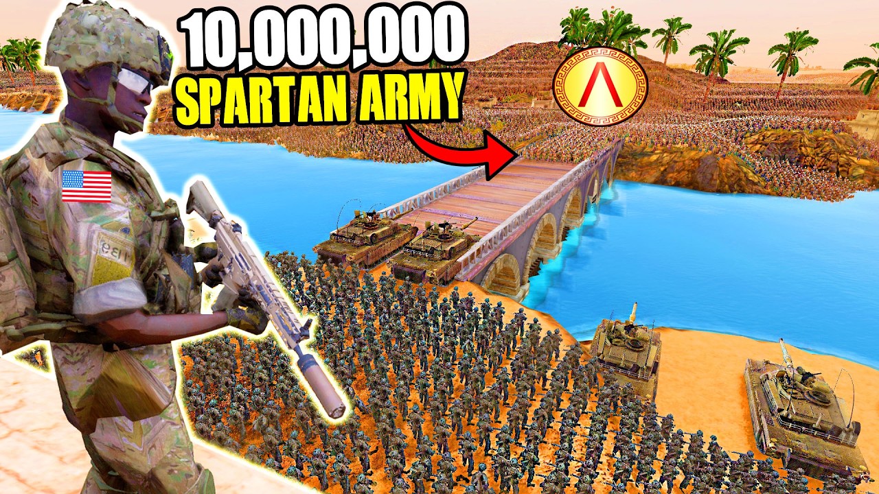 Can Modern US Army Hold BRIDGE vs 10,000,000 SPARTAN ARMY Invasion?! - UEBS 2