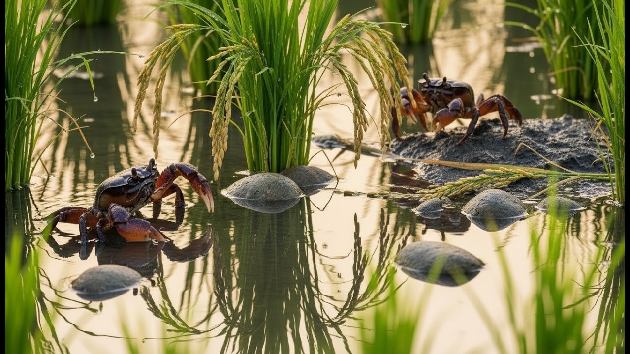 Catch Crabs at Green Rice Fields ! Crabs, Fish, Snails,