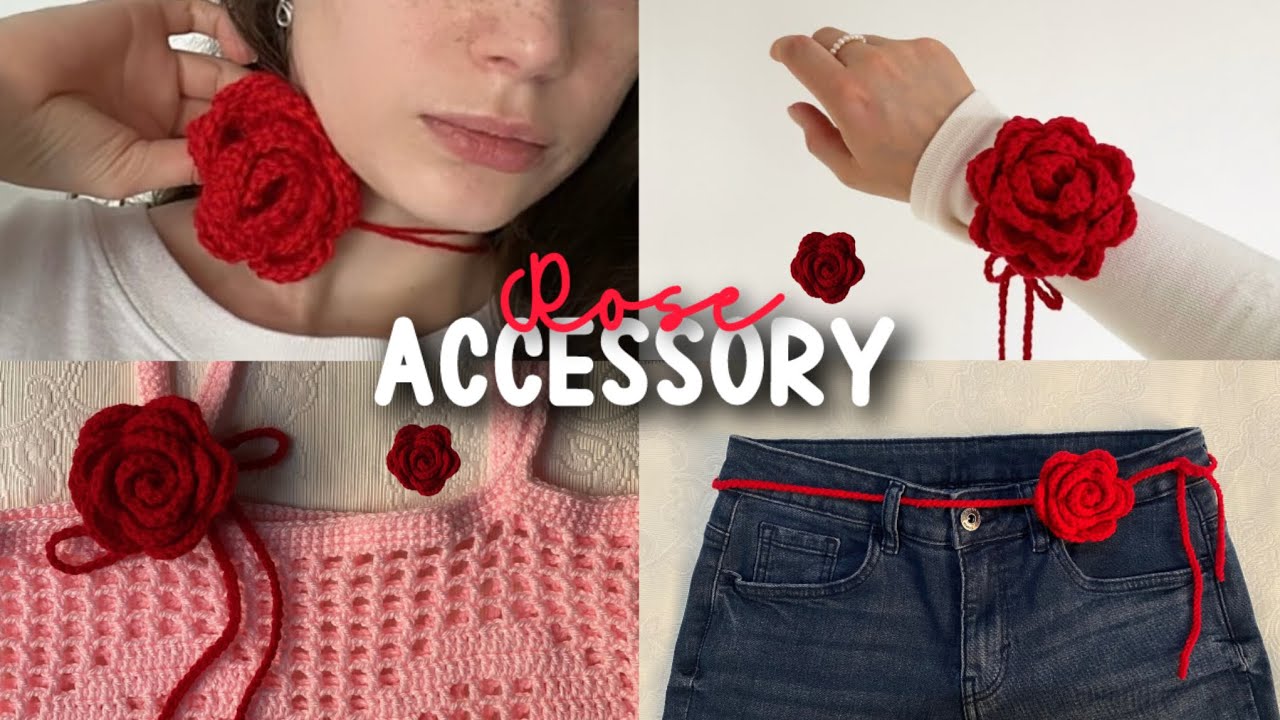 How to Crochet Rose Flower 🌹 | DIY Crochet Choker, Belt Chain, Bracelet & Bag Accessory