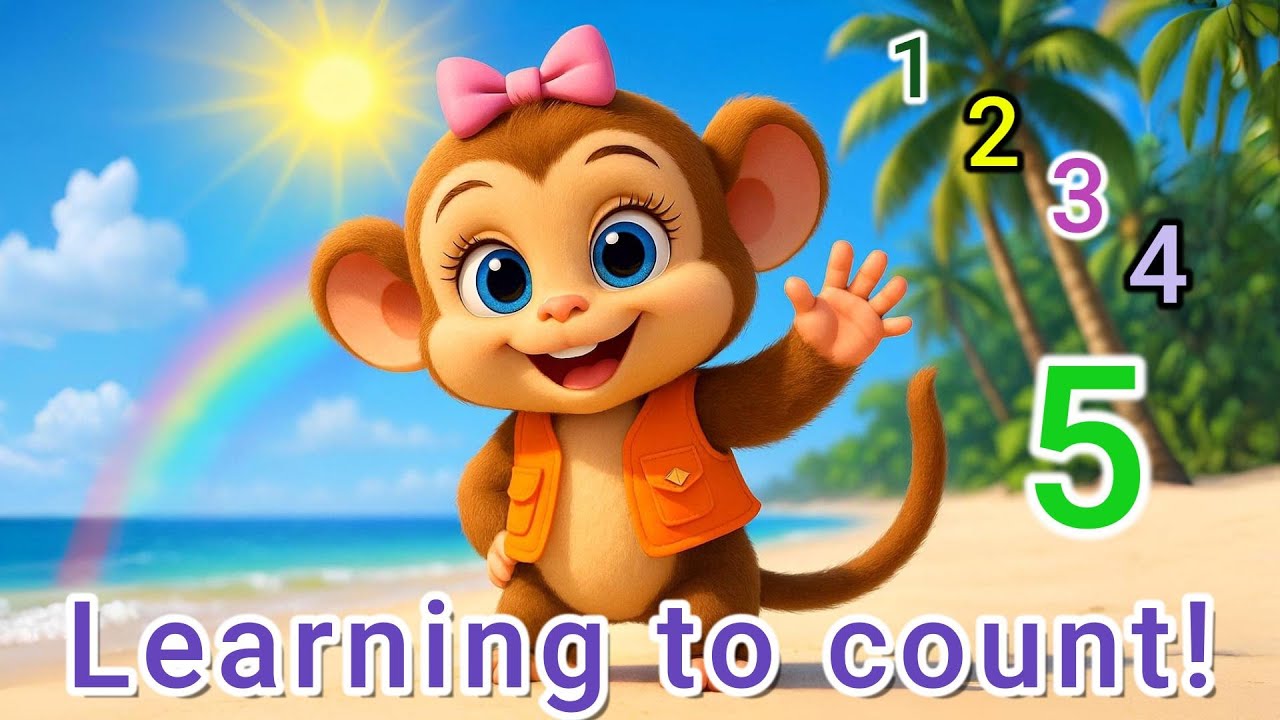 🌴 Count to 5 with Eva the Monkey! 🐒 Beach Treasures Adventure for Toddlers | Episode 1