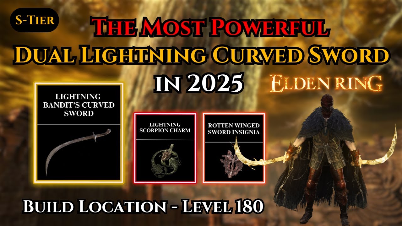Double Lightning Bandit's Curved Sword OP Build 2025 Elden Ring + DLC Level 180 Tutorial & Location