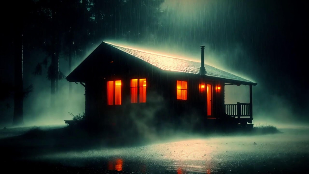 24/7 LIVE STREAM  🌧️ Rainy Cabin at Night  🔥 | Deep Sleep  😴 |  Night Storm Ambience  | Black Scree