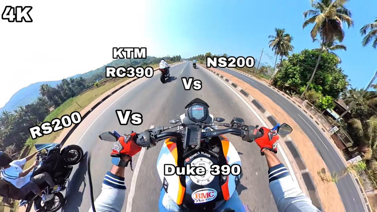 Ktm rc 390 vs duke 390 vs pulsar rs200 vs ns200 hyperide | Sunday ride 💀 #ktm  #ns200  #390 