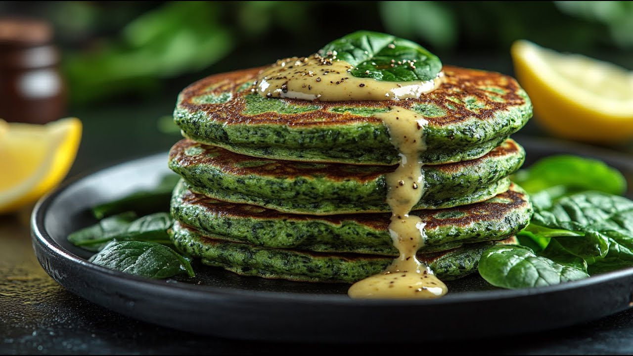 Веганские блинчики из шпината с чесночным соусом тахини — полезный и вкусный рецепт