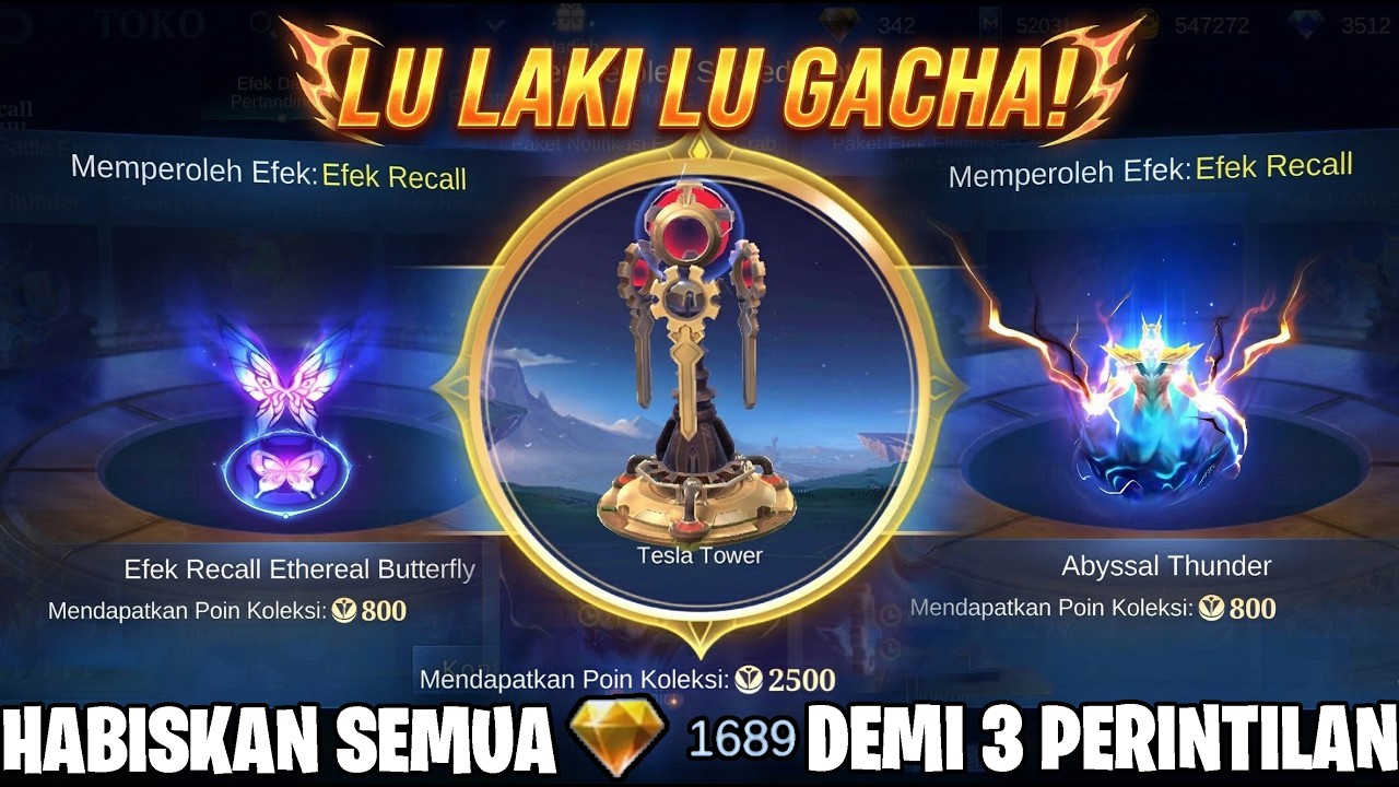 HABISKAN 1.689 DIAMOND KUNING BUAT GACHA RECALL KAKEK ZEUS, BUTTERFLY & TESLA TOWER - MOBILE LEGENDS