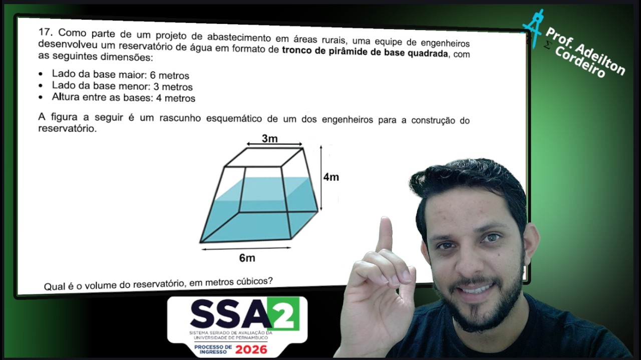 QUESTÃO 17 SSA2 2026 UPE - Volume do Tronco da Pirâmide Quadrada