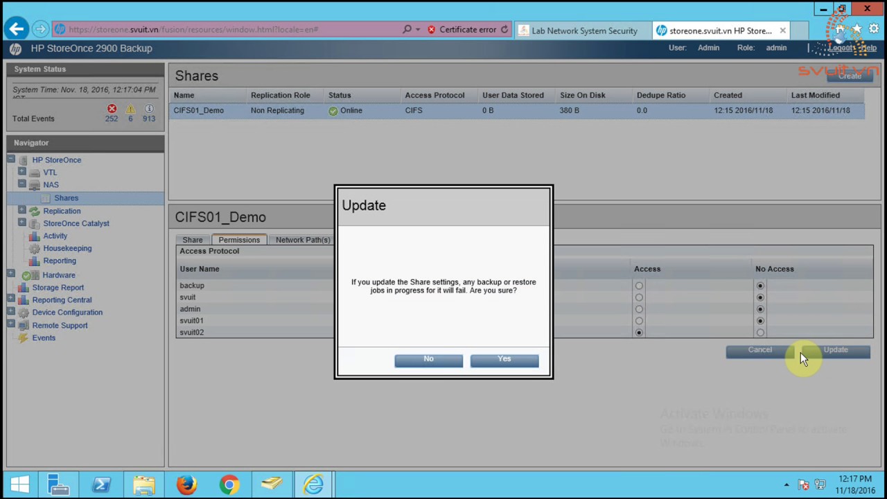 [Lab 2] Configure HP StoreOne NAS - CIFS Server