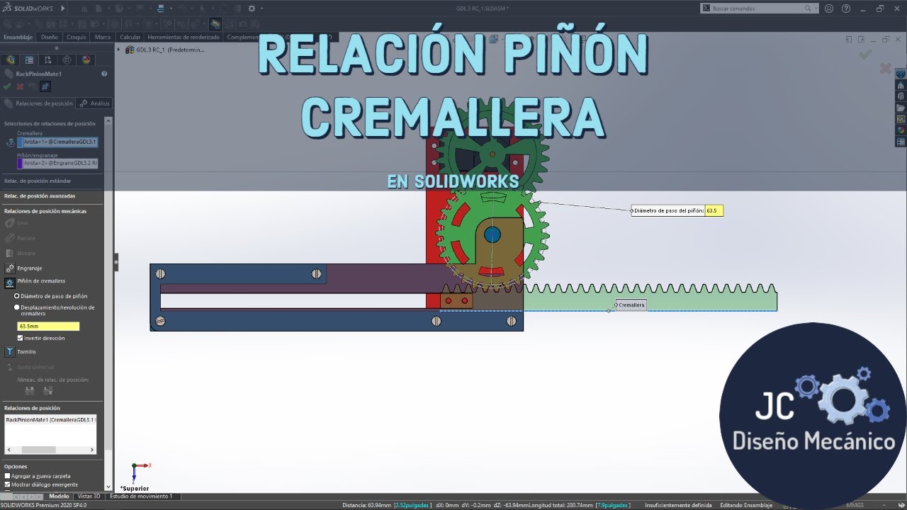 RELACIÓN #CREMALLERA #PIÑON EN #SOLIDWORKS: La Mejor Manera de Utilizarlo